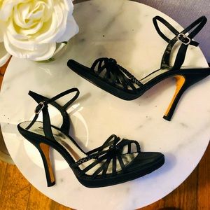 BP Black Satin Strappy Heels 7.5